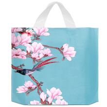 50 Pack Plastic Merchandise Bags with Handles, Blue Flower Retail Shopping Bags 9.8 x 11.8 Inch
