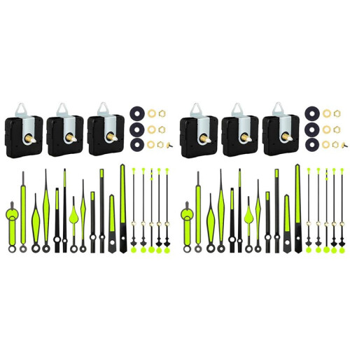 6Pcs Quartz Clock Movement Mechanism Parts with 6 Types Luminous Clock Hands Clock Accessories for Clock Repair
