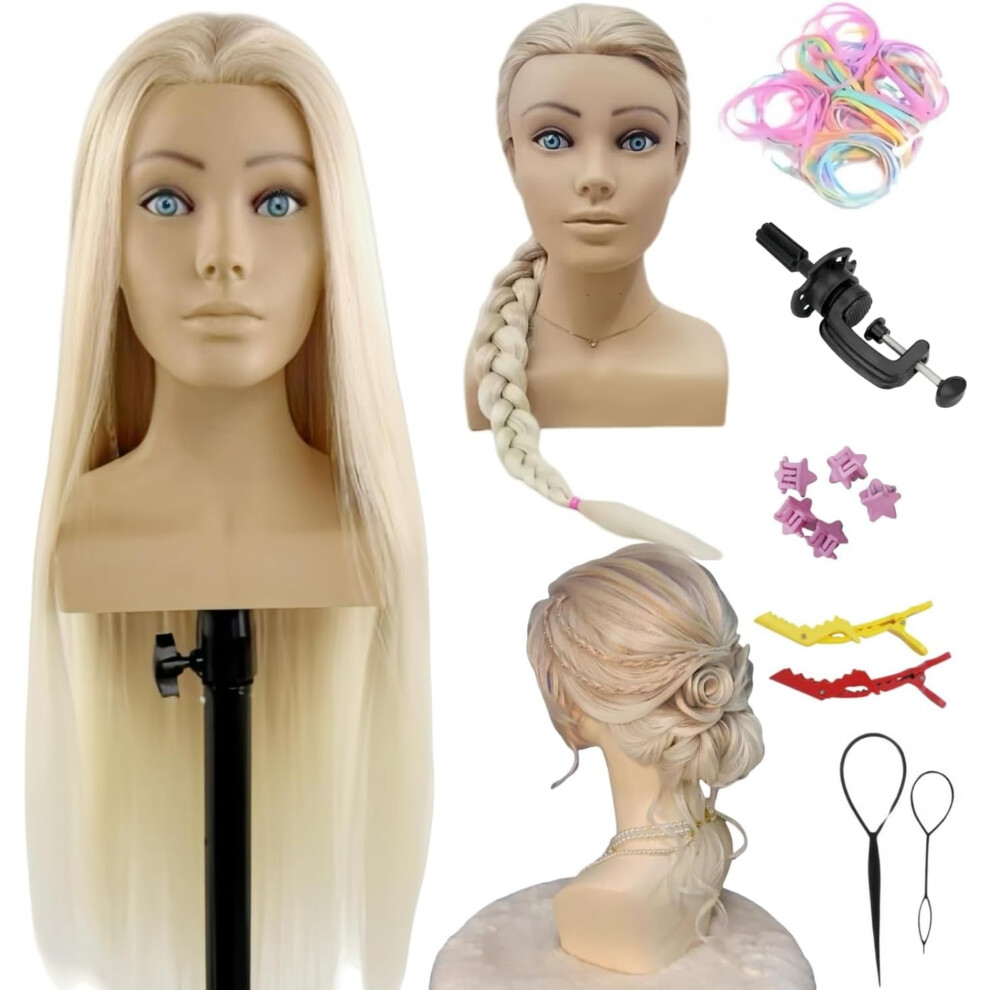 Unisex Ombre Blonde Mannequin Head For Braiding And Cosmetology Training With Shoulders, 27 Inch Synthetic Hair