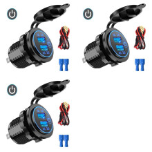 3X QC3.0 Snellaadaansluiting Autolader Dual USB 12V-24V-Sigarettenaansteker met Swith Touch voor Telefoon Opladen
