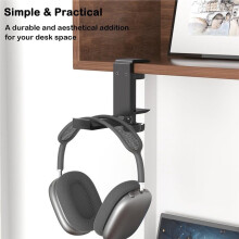 Stativ för Headset Under Skrivbord, Hopfällbart Headsethängare, Aluminium, Klämkrok för Spelhörlurar, Halkfri Silikondyna, Silver