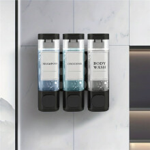 Wall-Mounted Soap, Shower Gel Dispenser, 3-in-1 Shampoo and Conditioner Dispenser, No Drilling Required, ABS Material