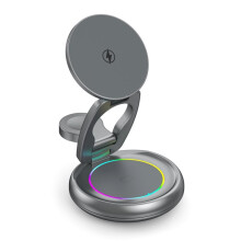 3 in 1 15W Wireless Charger Station for Phone/ Watch/Earphone with Magnetic 360 Rotating Foldable