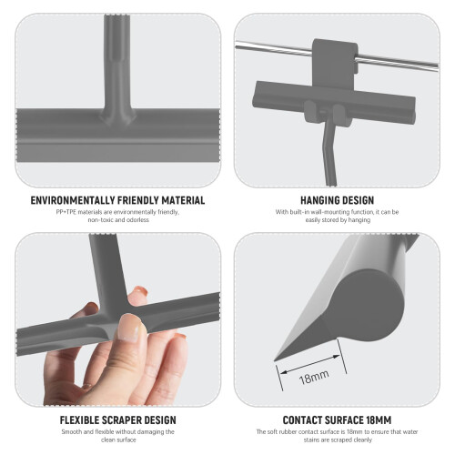8 Inch Silicone Shower Squeegee with Hook for Glass Doors, MultiUse Bathroom Squeegee, Gray 1