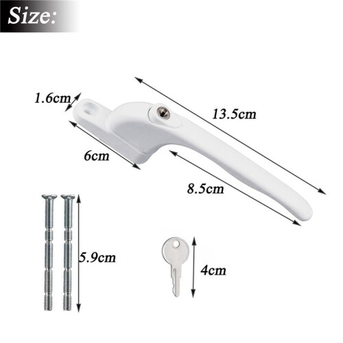 2X Window Handle, for Windows, White, Universal Window Handle, Flat Handle, Key Lock, for Double Glazing