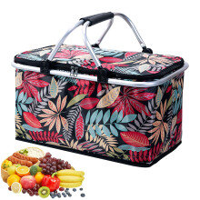 Foldable Shopping Basket 30L Large Capacity Insulated Waterproof Picnic Bag with Lid and Handles