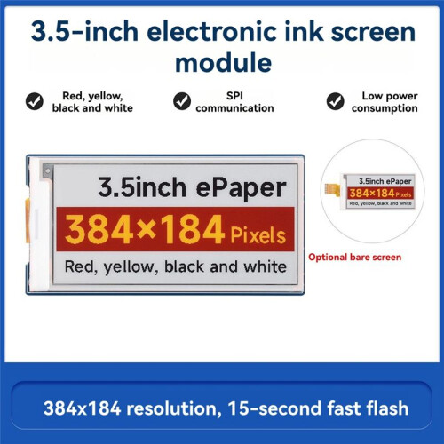 3.5inch E-Paper Display Module 384x184 Red-Yellow-Black-White for  Raspberry Pi ESP32 STM32 Bare Screen Version 1