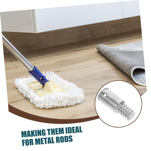 2Pcs Metal Threaded Broom Handle Replacement Tips, Durable Alloy Universal Mop and Pole Adapter 2