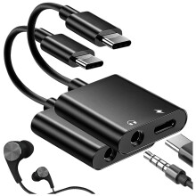 USB C To 3.5Mm Headphone and Charger Adapter,2 in 1 for S22/S21/S20/S20+ Ultra,Note 20/10,Pixel 6/5/4/3 XL(Black)