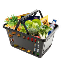 12 Pcs Plastic Shopping Basket with Handles 28L Durable Reinforced Base for Retail and Grocery