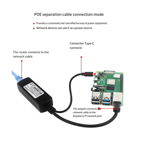For Raspberry Pi 4B Poe Splitter 10/100/1000Mbps 5V 3A Type C Poe Splitter for Raspberry Pi 4B 1