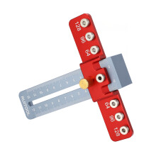 Giunto per l'installazione di maniglie in alluminio per cassetti e ante, con guide per forare, rosso e grigio
