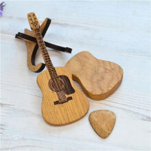 Suporte de Palhetas de Guitarra em Forma de Guitarra de Madeira com Suporte, Caixa de Palhetas de Guitarra Acústica de Madeira
