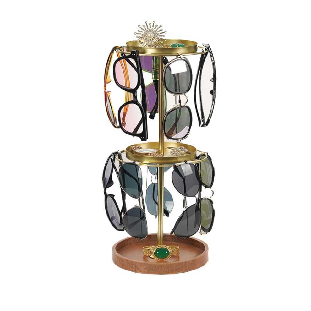 Gold 2Tier Rotating Sunglasses Organizer With 360 Swivel, Metal Eyeglasses Storage Rack