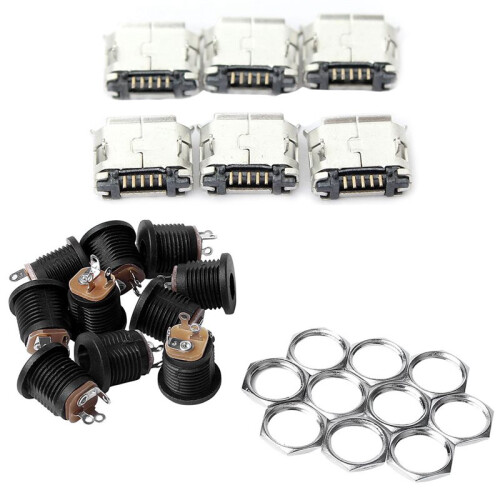 10 Pcs Panel Mount 17.9x13.8mm  Socket & 60Pcs Micro-Usb Type B Female 5 Pin Smt Placement Smd Dip Socket Connector 1