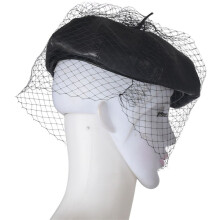 3X Fascinating Black Hat Chic Leather French Beret with Mesh Show Double Layer Women Beret Beanies Cap