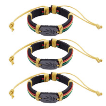 3X Rasta Jamaica Reggae Leather Bracelet