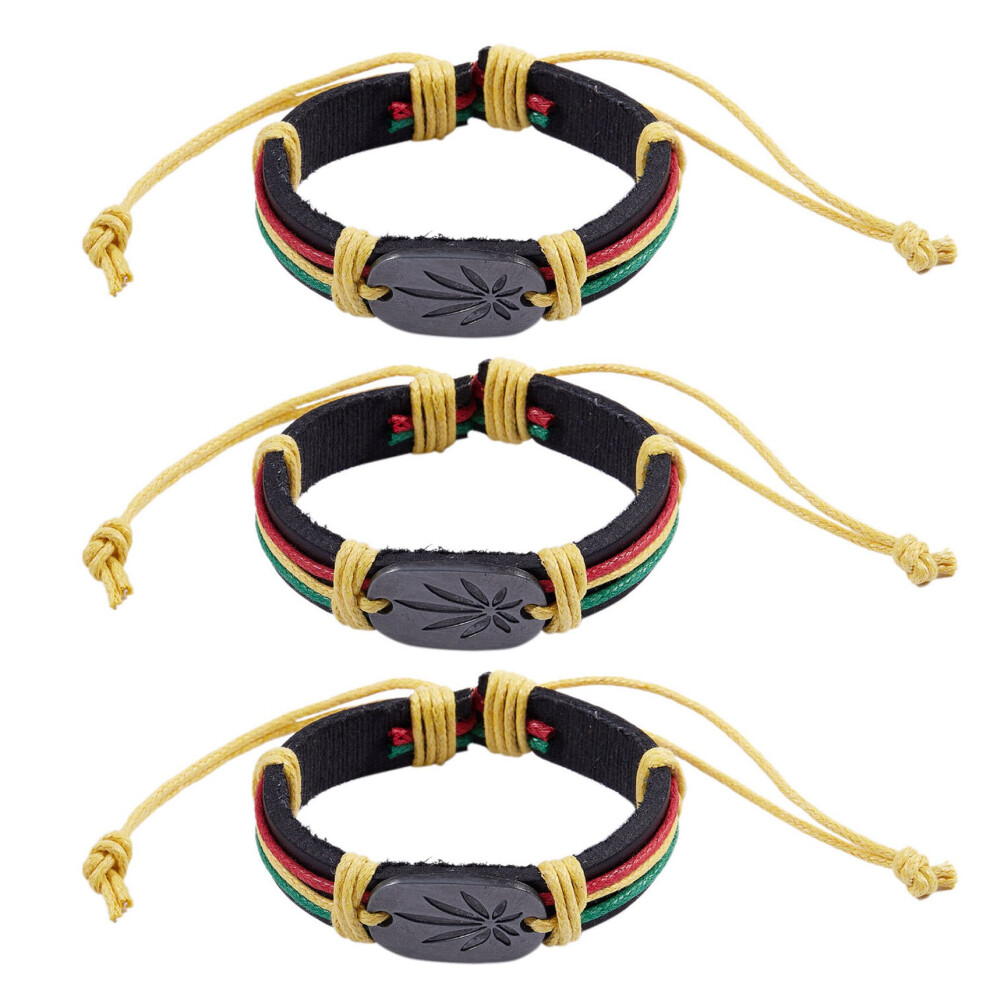 3X Rasta Jamaica Reggae Leather Bracelet Yellow 6032117843601