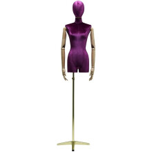 Dress Form Mannequin with Pinfriendly Polystyrene Surface, Metal Base and Wooden Arm, PurpleSilver