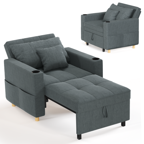 (Grey) YODOLLA Single Sofa Bed 3-in-1 Sleeper Chair Bed 1