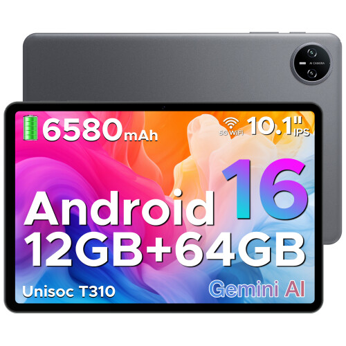 DOOGEE Tab A9 Android 16 Tablet 10 Inch, Unisoc T310 Android Tablets 12GB RAM 64GB ROM(TF 2TB), 6580 mAh Battery, 5G WiFi|Dual Speaker|8MP AI Camera