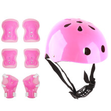 Kinderhelm & Schutzausrüstung-Set, Schaumstoff-Ellenbogen- und Knieschützer, Rosa