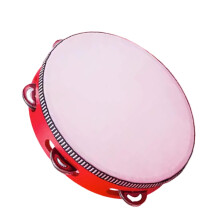 8 Inch Wooden Tambourine with Clear Resonant Sound, Red Percussion Instrument for Adults and Kids