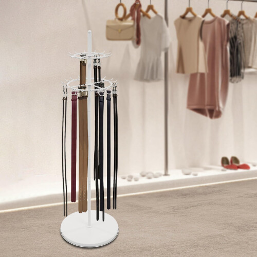 White TwoTier Belt Organizer with 31 Hooks, Steel Vertical Accessory Display Stand 2