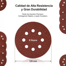 100Pcs 5-Inch Flocking Sanding Discs 60-150 Grit, 8 Hole Round