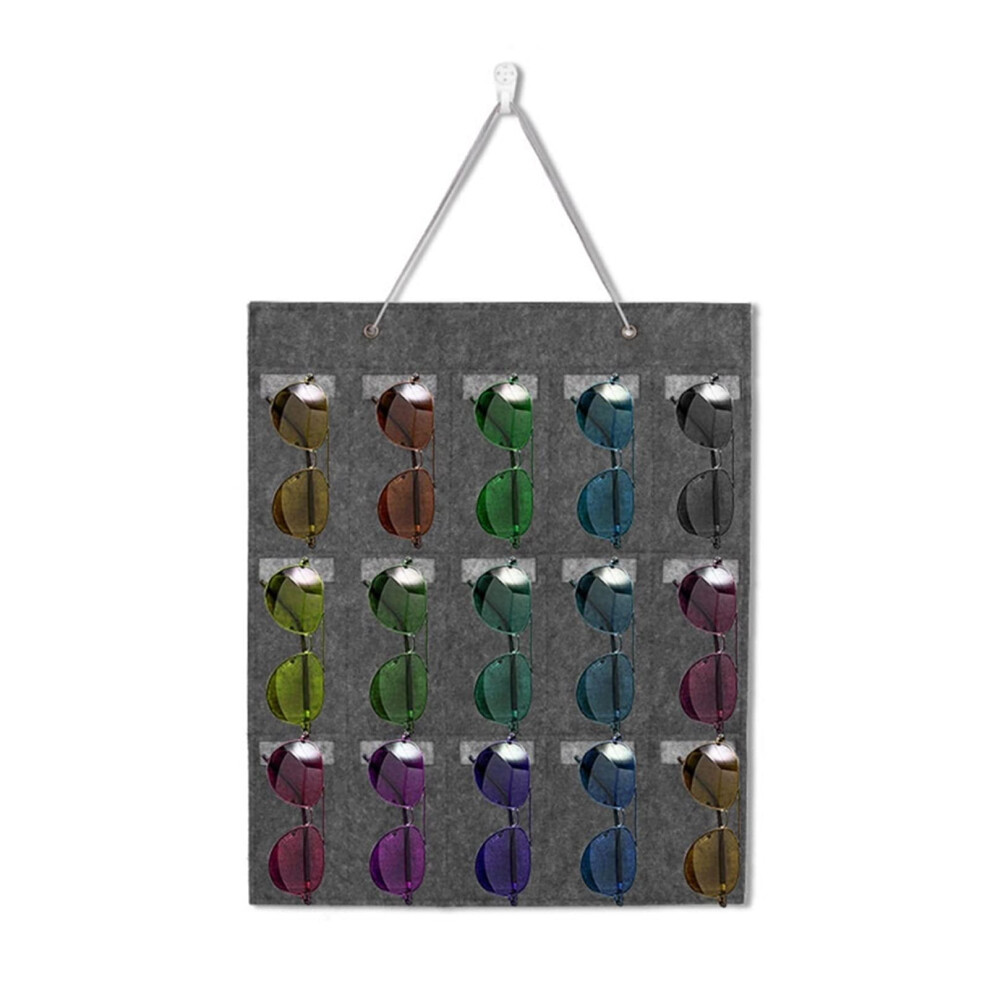 Sunglasses Organizer 15 Slot Eyeglasses Storage Case with Scratch Slots Wall Mount Design
