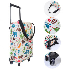 Folding Shopping Cart with Wheels, 2 in 1 Waterproof Rolling Tote Bag for Groceries and Travel