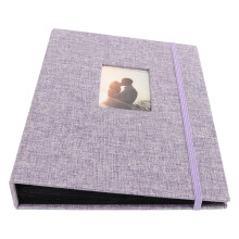 Mini 3in Photo Album Cotton Hemp Purple, 26 Pages, 208 Pockets