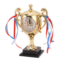 Retro Trophy Clock – Small Desktop Alarm, Gold, 8.58.5cm