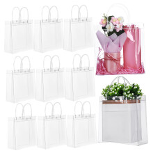 Clear PVC Tote Bags with Handles, Durable Reusable Transparent Gift Bags for Wedding Favors and Parties