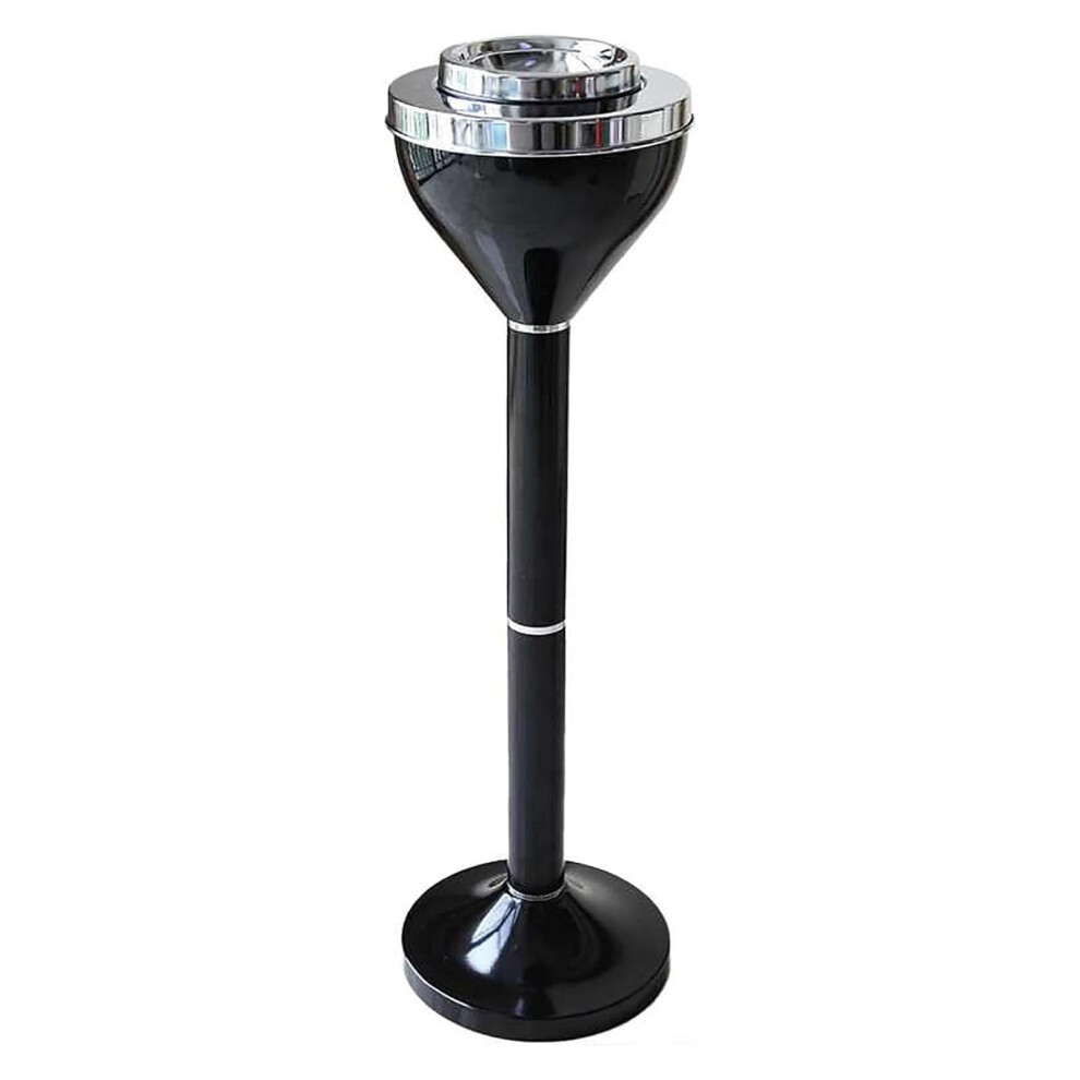 Black Floor Standing Ashtray With Lid, Adjustable Height Stainless Steel Cigarette Receptacle For Outdoor Smoking Areas