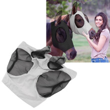 Mesh-Hunde-Butterfliegenmaske mit Ohren für Reitsport – Atmungsaktives Grau