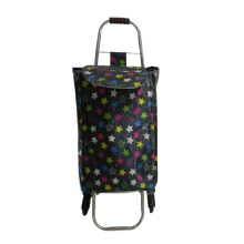 Foldable Stainless Steel Shopping Cart with Wheels, Large Capacity Trolley with Removable Bag