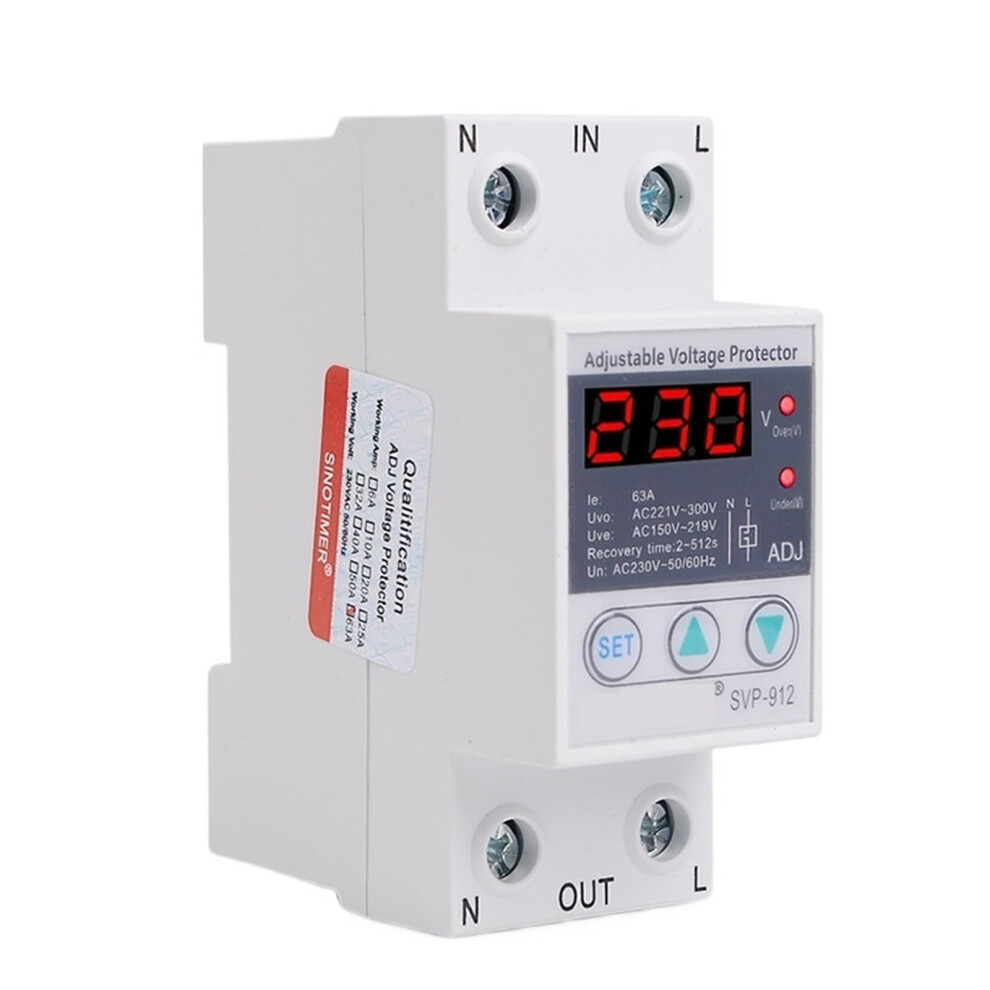 63A 220V Din Rail Voltage Protection Device With Adjustable Over Under Voltage Relay Switch 9174973253815