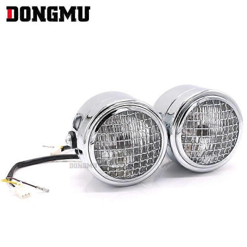 (Silver Case)Motorcycle Headlight Retro Modified Headlight Grid Double Lamp Headlight Harley Double 1