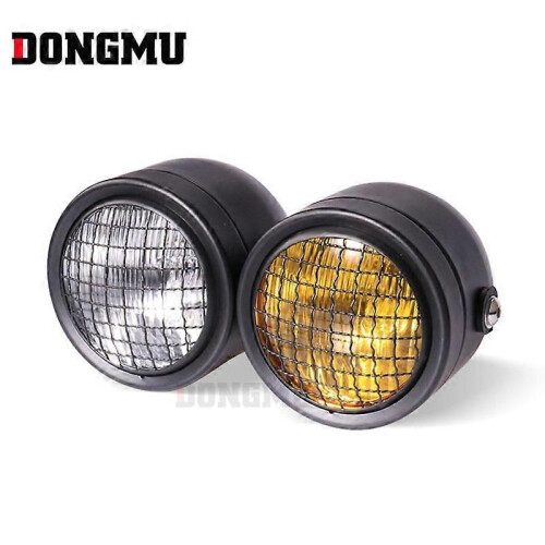 (Silver Case)Motorcycle Headlight Retro Modified Headlight Grid Double Lamp Headlight Harley Double 2