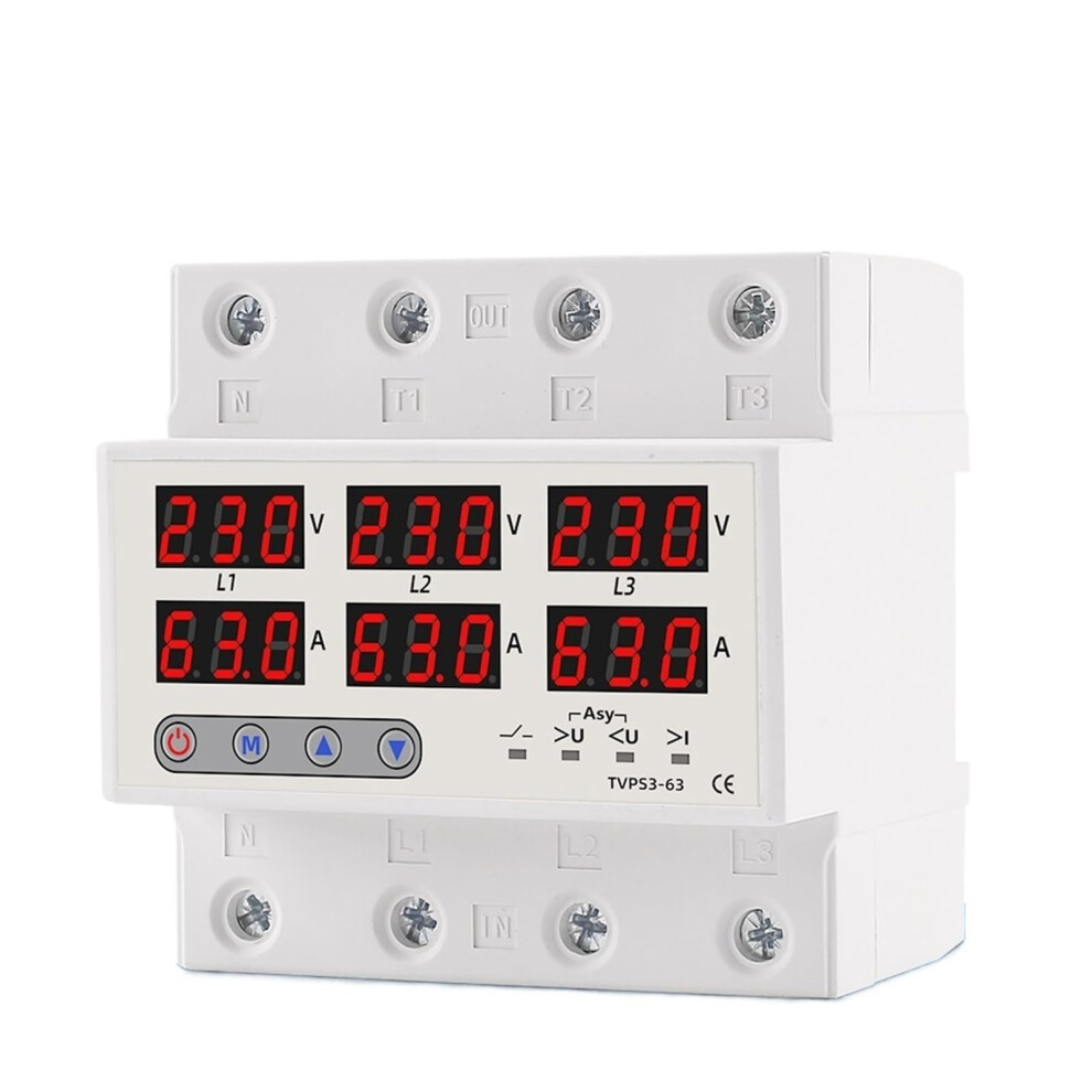 3 Phase Voltage Protection Relay 63A Din Rail Mounted With Neutral Overload And Stability Control 9174973253150