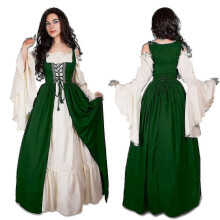 (3XL-Green)Women Cosplay Medieval Dress Vintage Performance Pirate Costume Irish Dress For Vacations