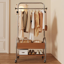 Heavy Duty Coat Rack with DoubleLayer Storage and 4 Hooks, Silver Freestanding 80cm Clothing Rack