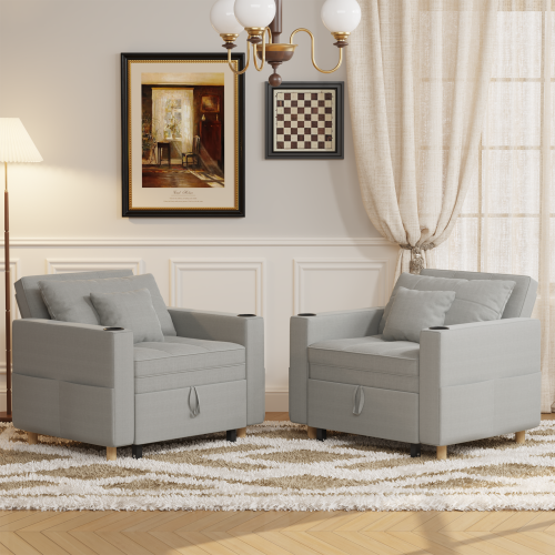 (Light Grey) YODOLLA Single Sofa Bed 3-in-1 Sleeper Chair Bed 2