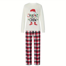 (XL Mom) Passender Eltern-Weihnachtspyjama – Langarmoberteil mit Buchstabendruck, karierte Hose oder Strampler für Mama, Papa und S,