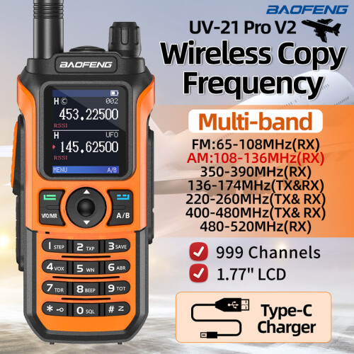 (ODER ohne Headset) UV-21 PRO V2 Walkie-Talkie mit großer Reichweite, drahtloser Kopierfrequenz, Typ-C-Ladegerät, 1