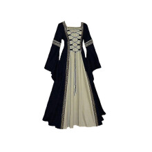 (S-Black)Women European Medieval Retro Court Princress Cosplay Costume Long Dress Elegant Witch Square