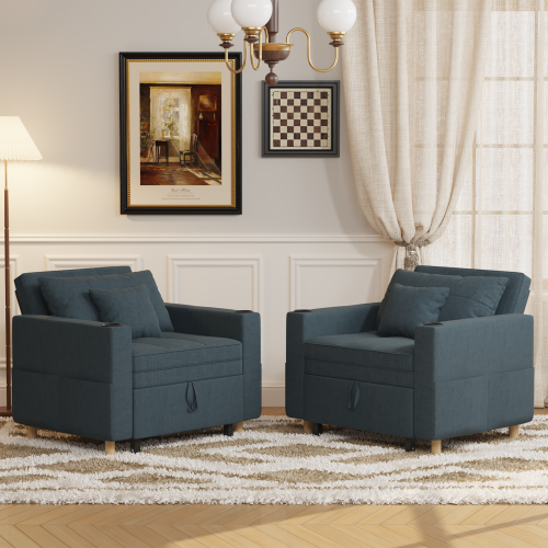 (Blue) YODOLLA Single Sofa Bed 3-in-1 Sleeper Chair Bed 1
