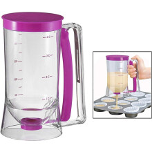 900 ml plastic beslagdispenser met maatstreepjes, voor nauwkeurig schenken in mengkommen, bakken en het maken van desserts.