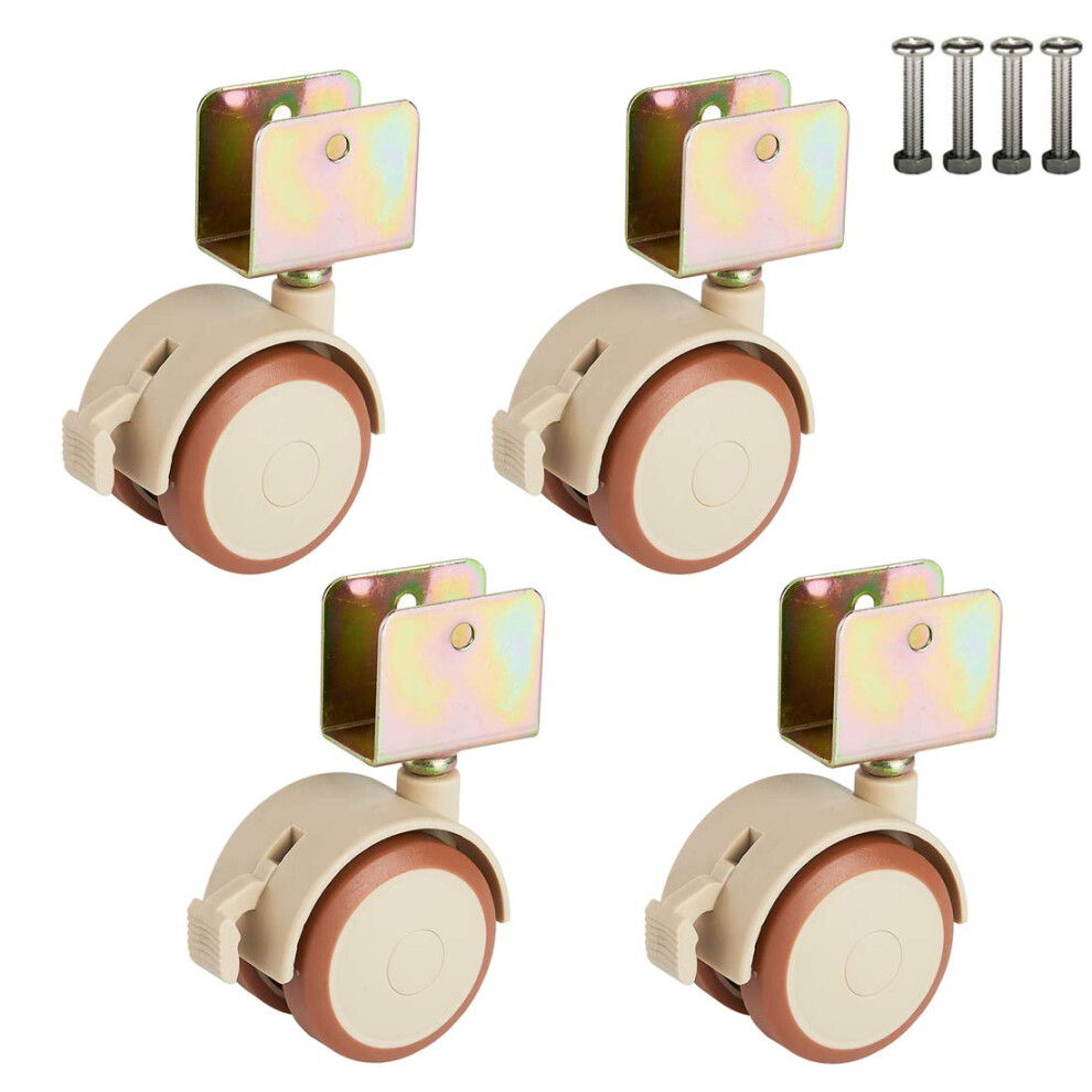 Office Chair Caster Wheels 22Mm Ushaped Bracket, Quiet Rubber Swivel Casters With Brake 4Pcs Yellow 9169991329444